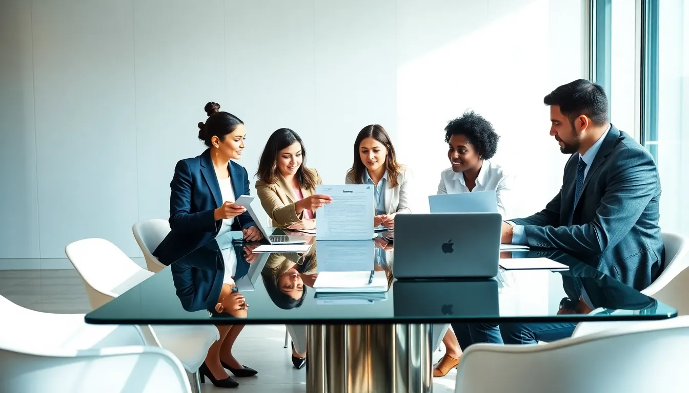 diverse team discussing memo writing in a modern office setting.
